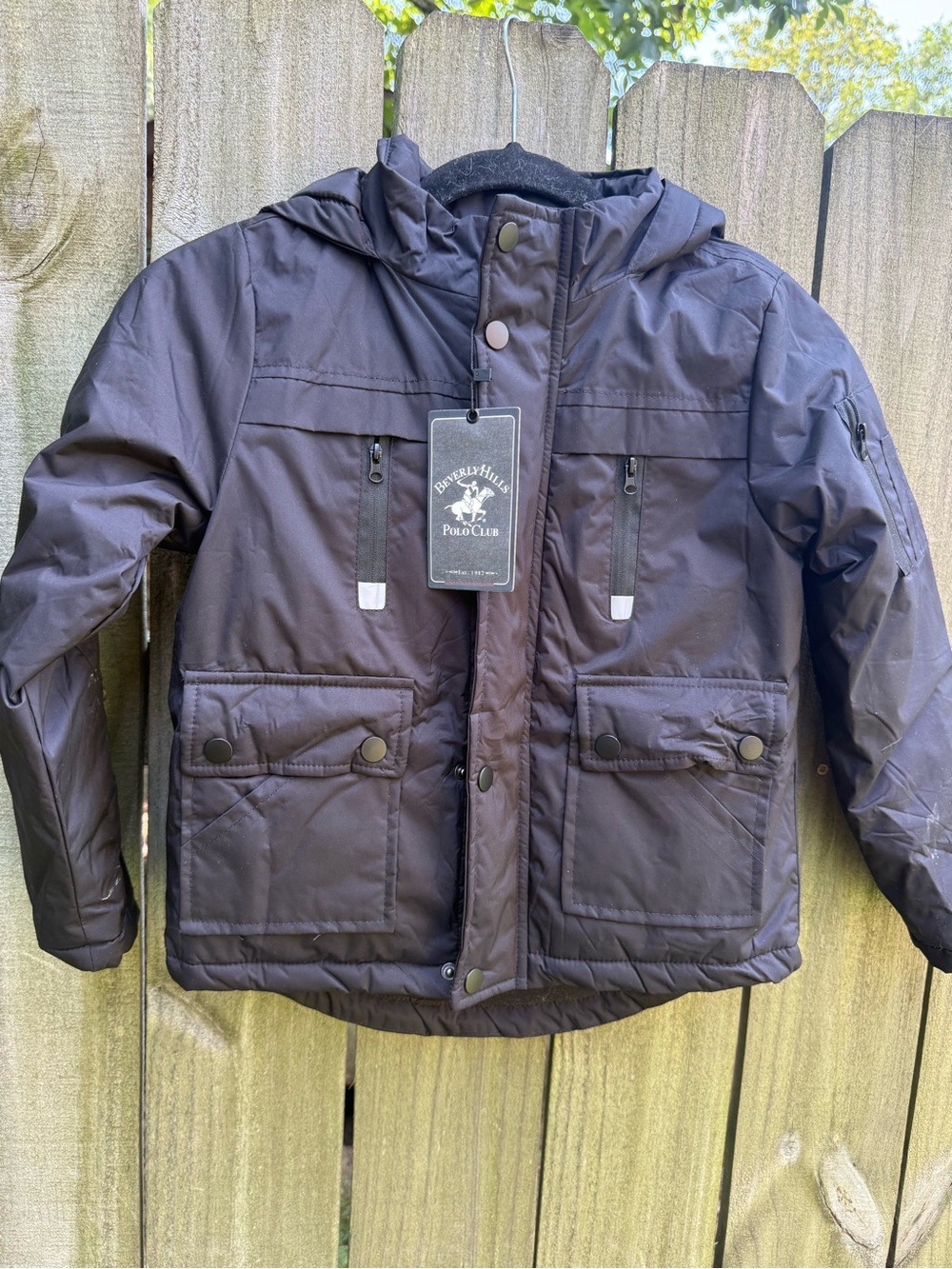 New Beverly Hills Polo Club Boys Black Hooded Jacket Coat Fleece Lined Rtl $99